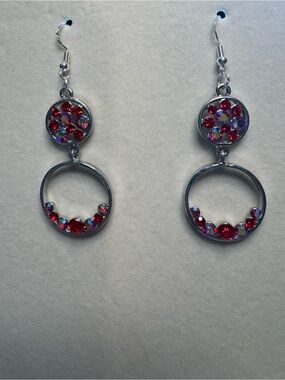 New Red silver double O earrings